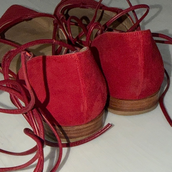 Stuart Weitzman Red Suede Lace-Up Flats / Ballet Flats - Picture 7 of 8